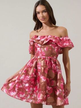 NWT, Sugarlips, Mersin Floral Off The Shoulder Mini Dress, Size Large